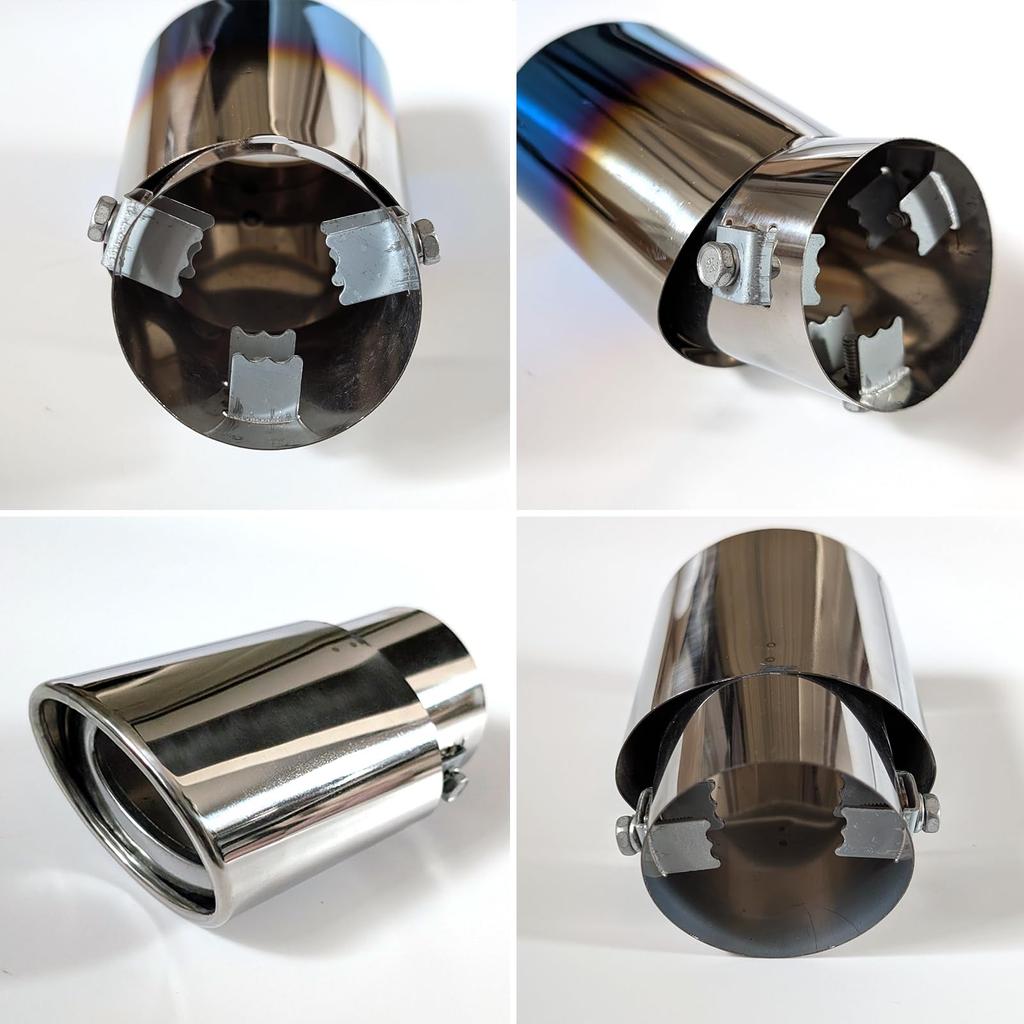 Sakurawing General Purpose Muffler Cutter, Downward Facing, Single, Slash, Oval, Flip-up, 1 Piece, Stainless Steel, Light, Car, Silver, Straight