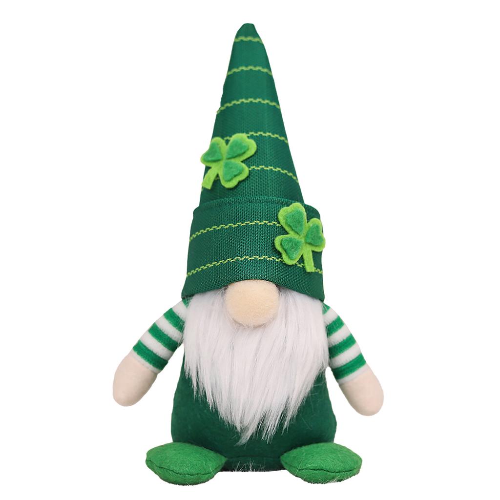 Holiday Gnome Decoration Festive Ornament St Patrick's Day Knitted Striped Hat Rainbow Colorful Full Beard Festival Desktop Faceless Dwarf Green
