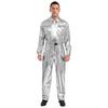 Mens Shiny Metallic Turn Down Collar Long Sleeve High Waist Jumpsuit Halloween Costume