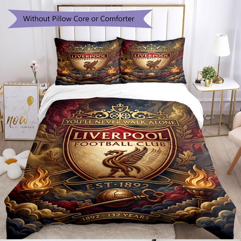 3pcs Duvet Cover Set (1*Duvet Cover + 2*Pillowcase, Without Core), Liverpool Football Club Print Soft All‑Season Bedding Set, Home Bedroom Decor Gift