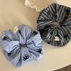 Fresh Blue Embroidered Bow Striped Elastic Hair Band Sweet Fashion Ponytail Headdress Textured Hair Accessories