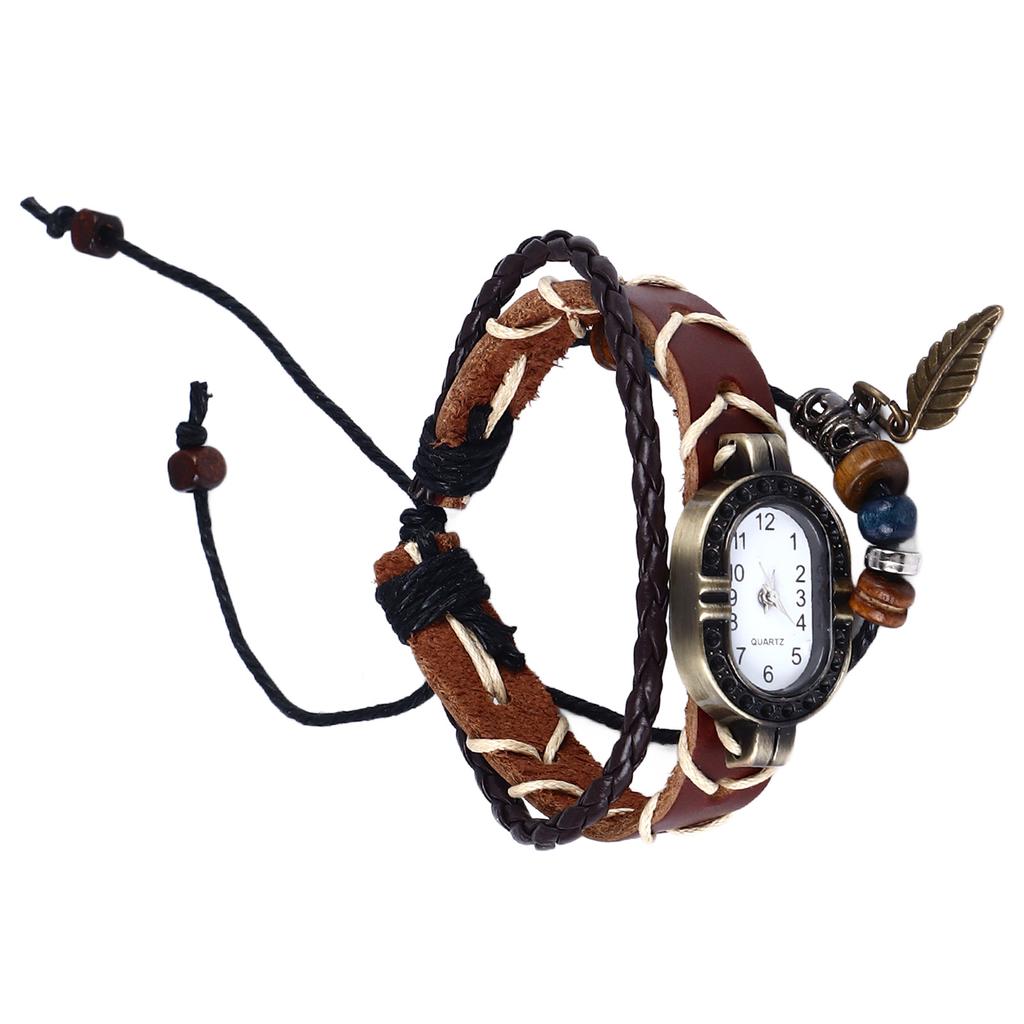 Винтажные часы с бусинами, тканый браслет из бисера с листьями, модные кварцевые наручные часы для мужчин и женщин