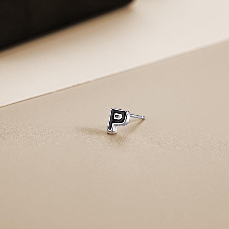 Серьги-алфавиты Banyan Tree S925 из серебра с черным клеем — модные, простые, унисекс, стильные, одиночные.