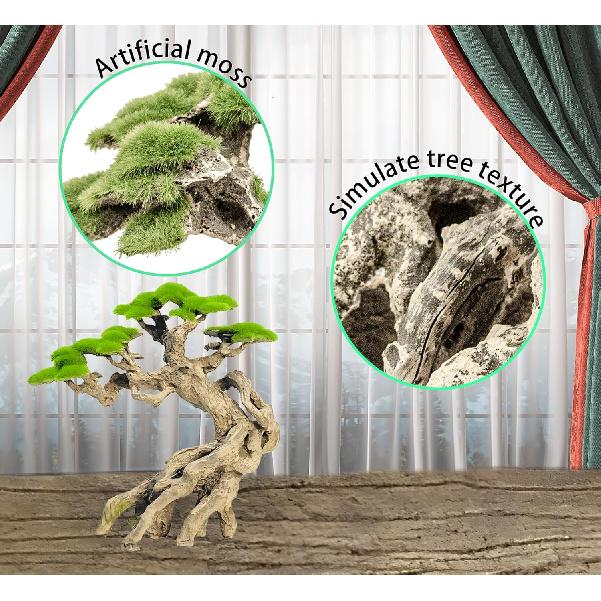 Украшение для аквариума - Скалистый бонсай с искусственным мхом - Декор для аквариума Акваскейпинг - Изготовлено из песчаника - Декор для аквариума с золотыми рыбками и петушками