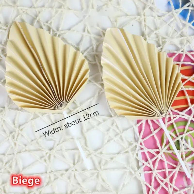 4PCS Paper Fan Cake Topper Gold Palm Leaf Birthday Party Cake Decoration Topper