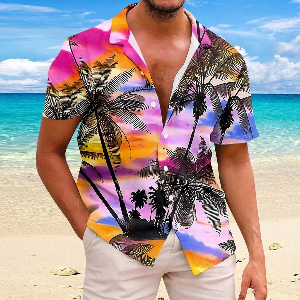 Hawaiian Shirt For Men Casual Fashion Summer Short Sleeve Buttons Printed T Shirt Top