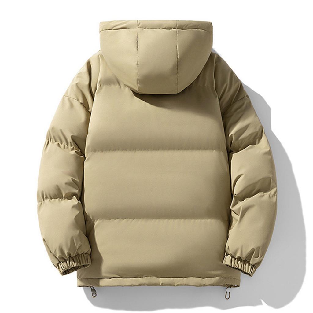 Men's Fleece-Lined Down Cotton Jacket - Loose Hooded Style With Zip Pockets, Warm, Casual & Versatile