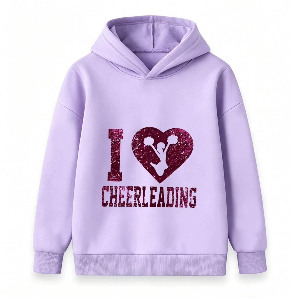 Kids Boys Girls 100% Cotton Crew Neck Short Sleeve T-Shirt, I Love Cheerleading Glitter Print Casual Tees for Cheer Sports Lovers Daily Wear