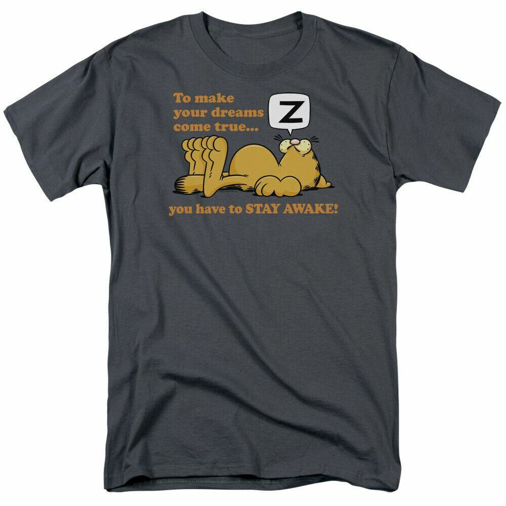 26 Garfield Stay Awake T Shirt Mens Licensed Cat Jim Davis Comics Tee Charcoal Unisex T-Shirt