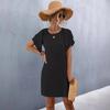 Spring Summer Women's Double-layer Lotus Sleeve O-Neck Short Sleeve Pocket Dress