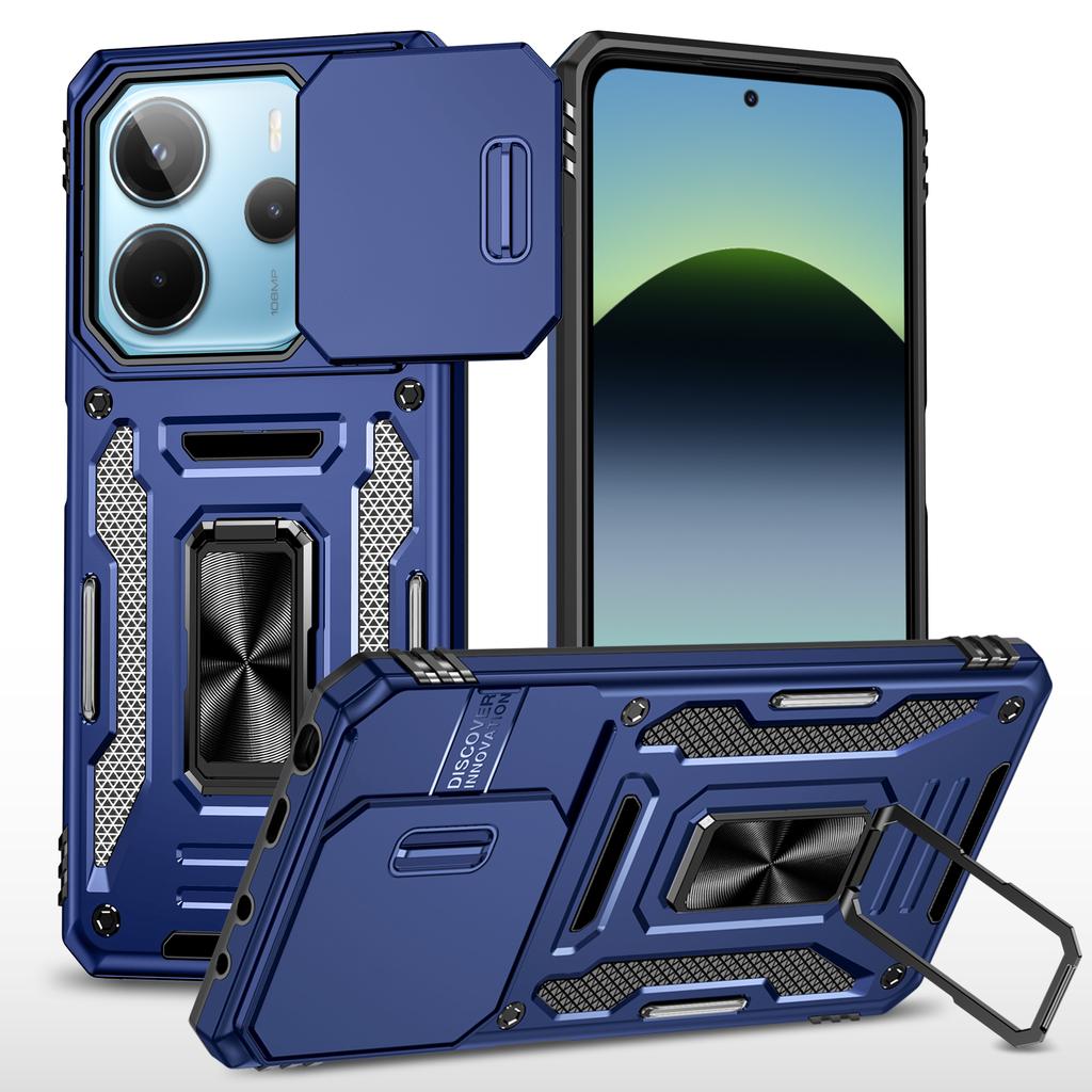 For Xiaomi Redmi Note 14 4G (163.25mm)/14 5G Case Kickstand Slide Lens Lid PC+TPU Drop