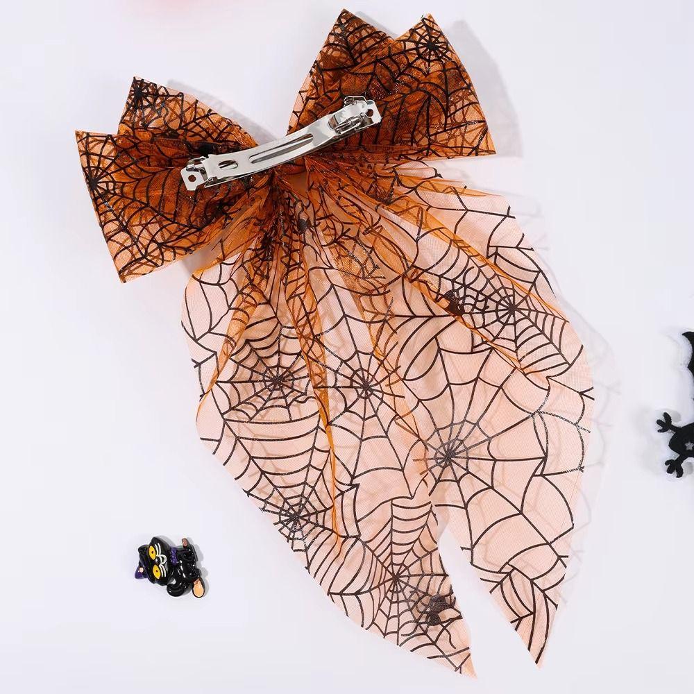 Dark Style Halloween Hair Clip Orange Bow Spring Clip Vintage Hair Accessories Festival Occasion