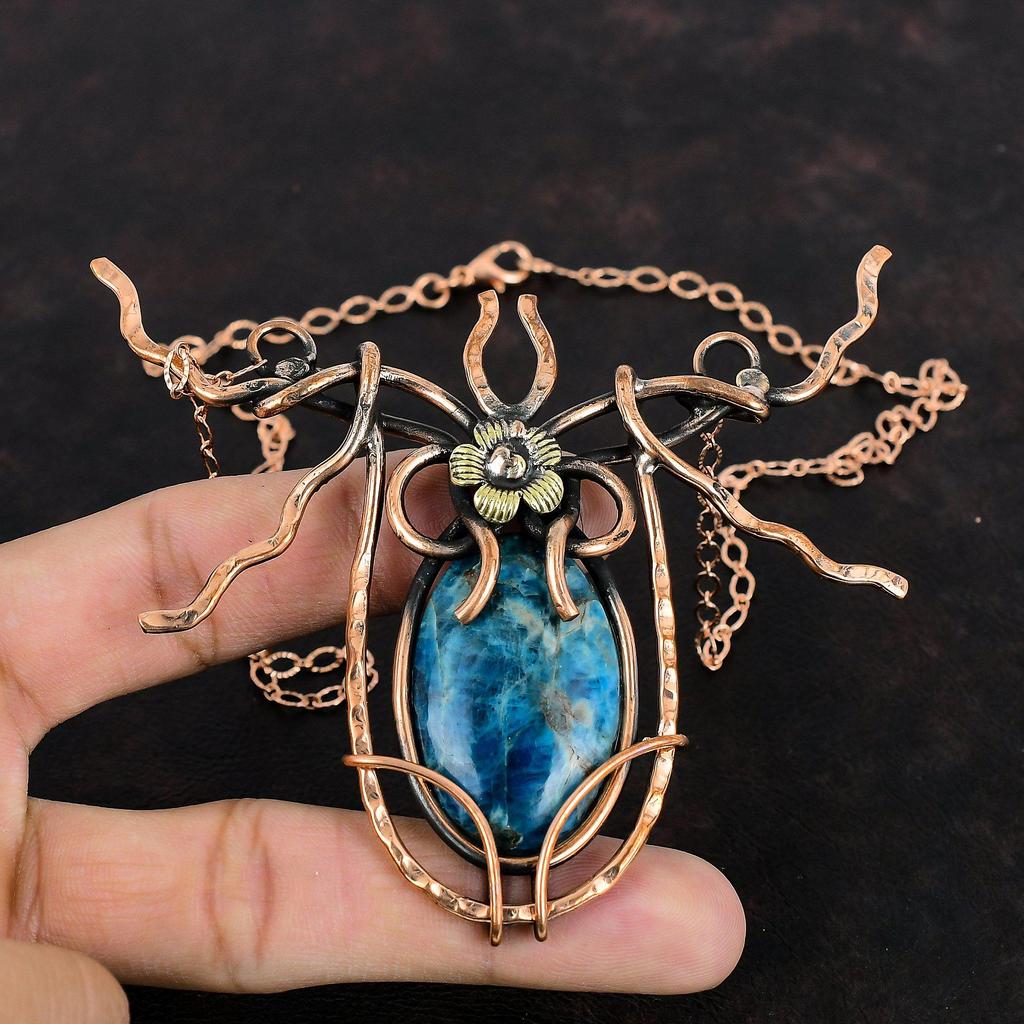 Neon Apatite Copper Necklace Wire Wrapped Necklace Adjustable Chain Necklace Handmade Gemstone Necklace Copper Wire Jewelry Anniversary Gift