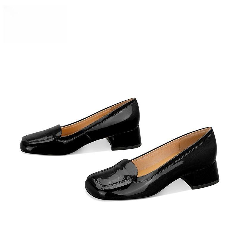 2025 осень новые туфли на одной педали женские одинарные туфли квадратный носок маленькие кожаные туфли толстый каблук женские туфли универсальные туфли с неглубоким вырезом