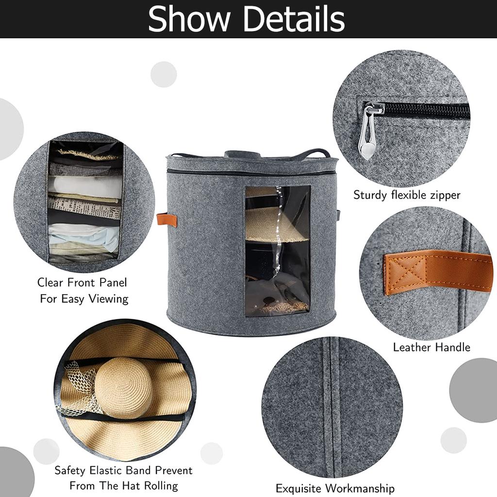 Ящик для хранения шляп с крышкой на молнии, прозрачная большая вместительная дорожная коробка для шляп, фетровая круглая коробка для шляп, пыленепроницаемая, складная для шляп, одежды