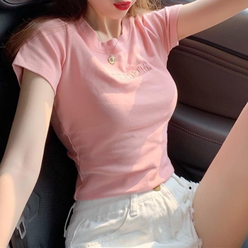 GMXIA Женская летняя футболка с коротким рукавом и вышивкой в виде букв