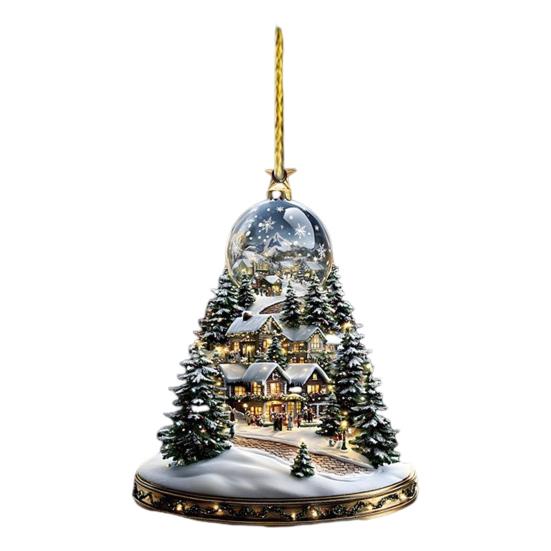 Yousheng Рождественский Снежный Деревенский Дом Украшение Бревенчатая Хижина Дерево Подвесное Украшение Акриловый Подвесной Декор Для Домашней Вечеринки Автомобильный Декор