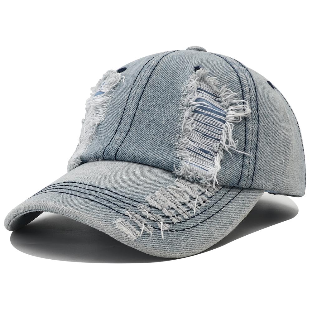 2024 Новая однотонная рваная бейсболка Стильная джинсовая кепка-snapback Хип-хоп Дышащая уличная одежда Потертые кепки для женщин и мужчин