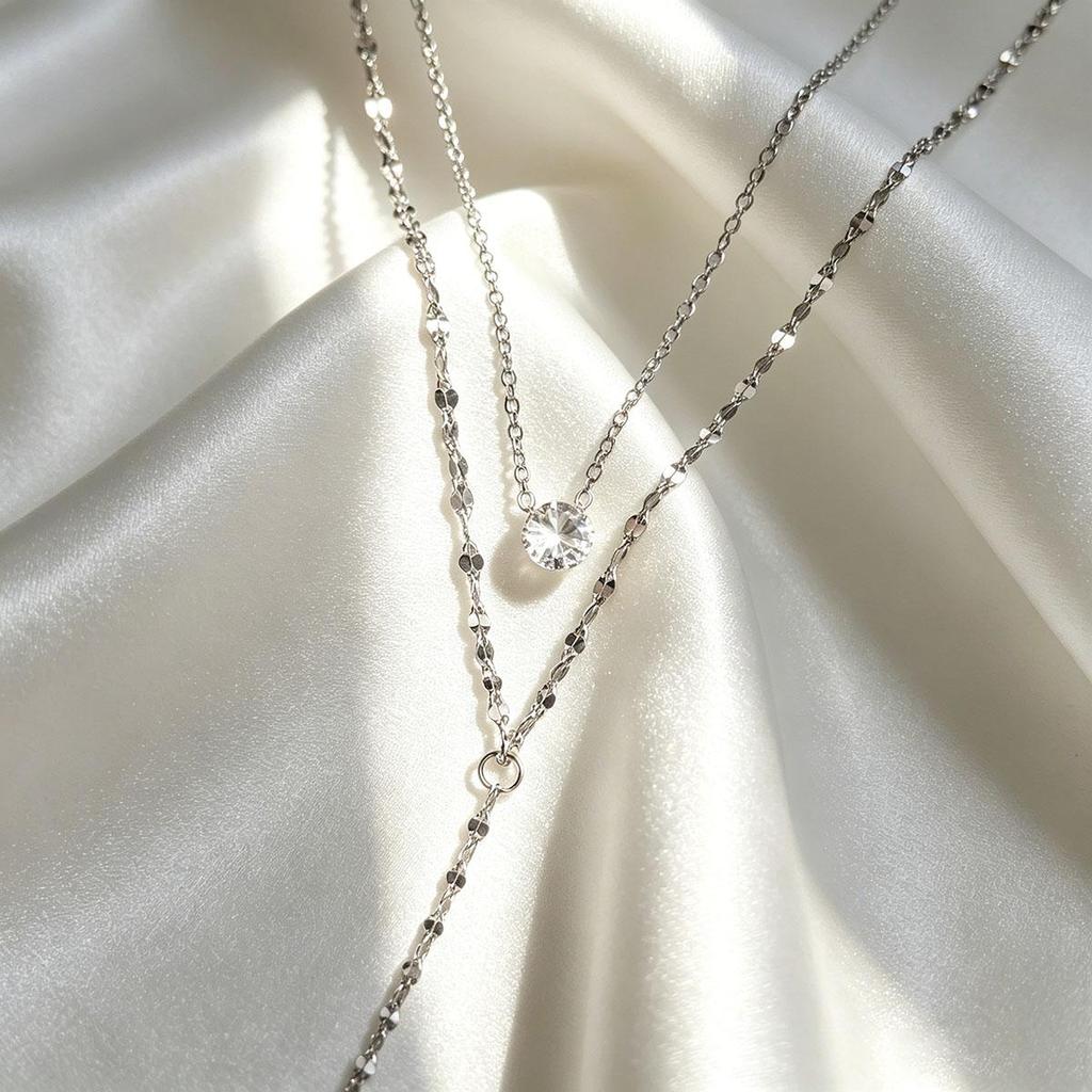 New Women's Tear of Beauty Sparkle Necklace, Lip-shaped Fish Mouth Y Tassel Double Layer Stacking Sweater Chain Accessory