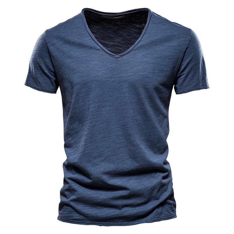 Summer Men's Solid Bamboo Cotton V-Neck T-Shirt - Hot Selling European & American Style