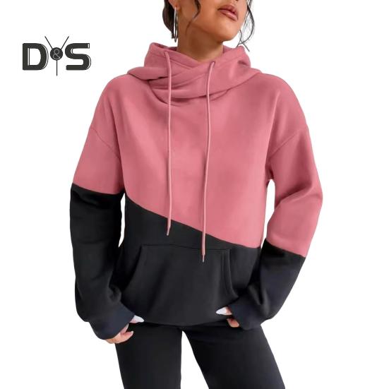 Женская толстовка с капюшоном на осень-зиму с цветными блоками, завязками на шнурке, длинными рукавами, эластичными манжетами и подолом, большим карманом, плотный спортивный топ для фитнеса