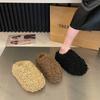 Fashion Thick Heel Luxury Lambwool Mules 2025 Winter Shoes Woman Flip Flops Flat Cover Toe Slides Ins Warm Curly Lamb Fur Slippers Women