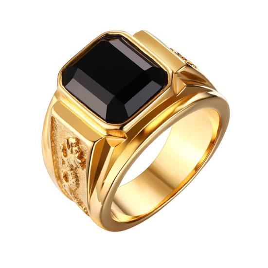 Ретро Дракон Резьба Квадратный Горный Хрусталь Медный Палец Кольцо Мужчины Ювелирный Декор Подарок