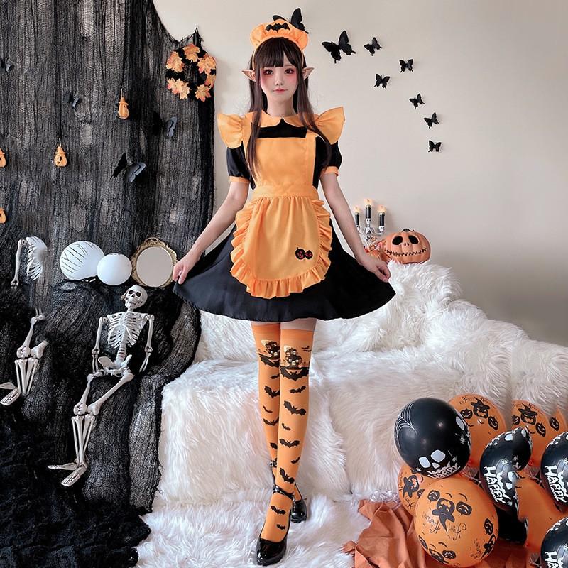 Halloween Adult Pumpkin Dress Lolita Maid Cosplay Costume Anime Party