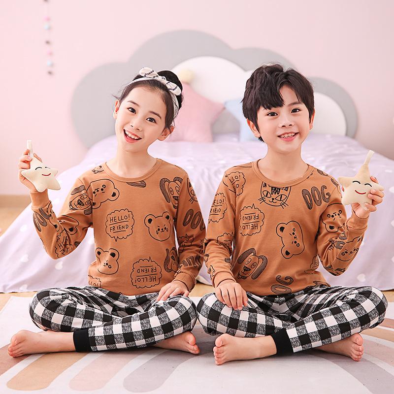 Children's thermal underwear, multi-color cartoon printing, cotton material, two-piece set of boys and girls pajamas in autumn and winter