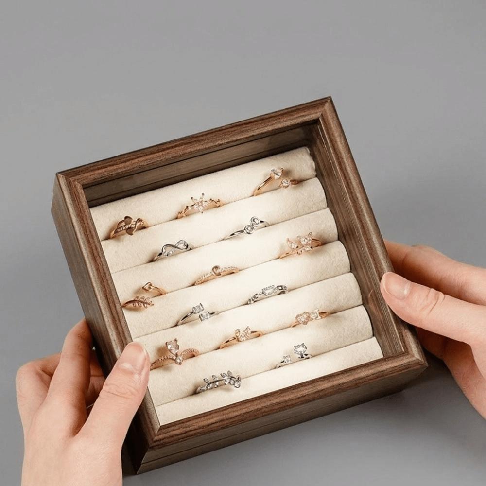 Glass Lid Jewelry Organizer Velvet Interior Ring Display Holder Gift Wood Jewelry Box Home Use