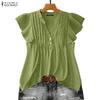 ZANZEA Женская повседневная блузка с V-образным вырезом, оборками и короткими рукавами