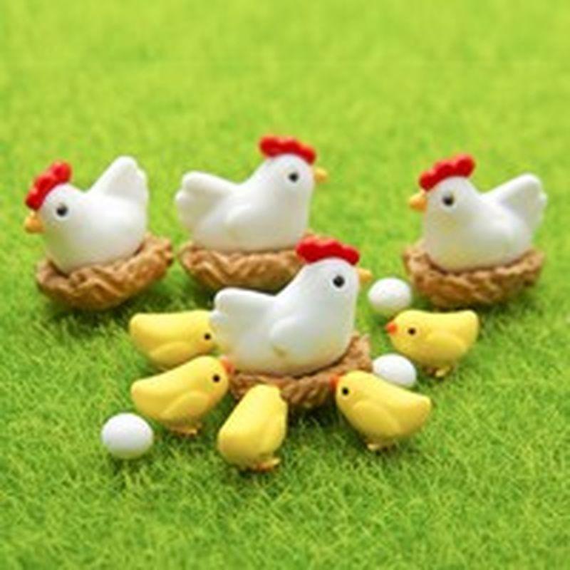 12pcs Figurines Cute Family Garden Miniatures Artificial Micro Landscape (2hens + 2nests + 4little Yellow Chickens + 4eggs)