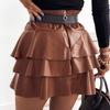 Женская элегантная юбка с искусственной талией, мини-юбка, зимняя осенняя модная женская юбка, мини-платье с высокой талией, юбки из искусственной кожи, мини-юбка А-силуэта