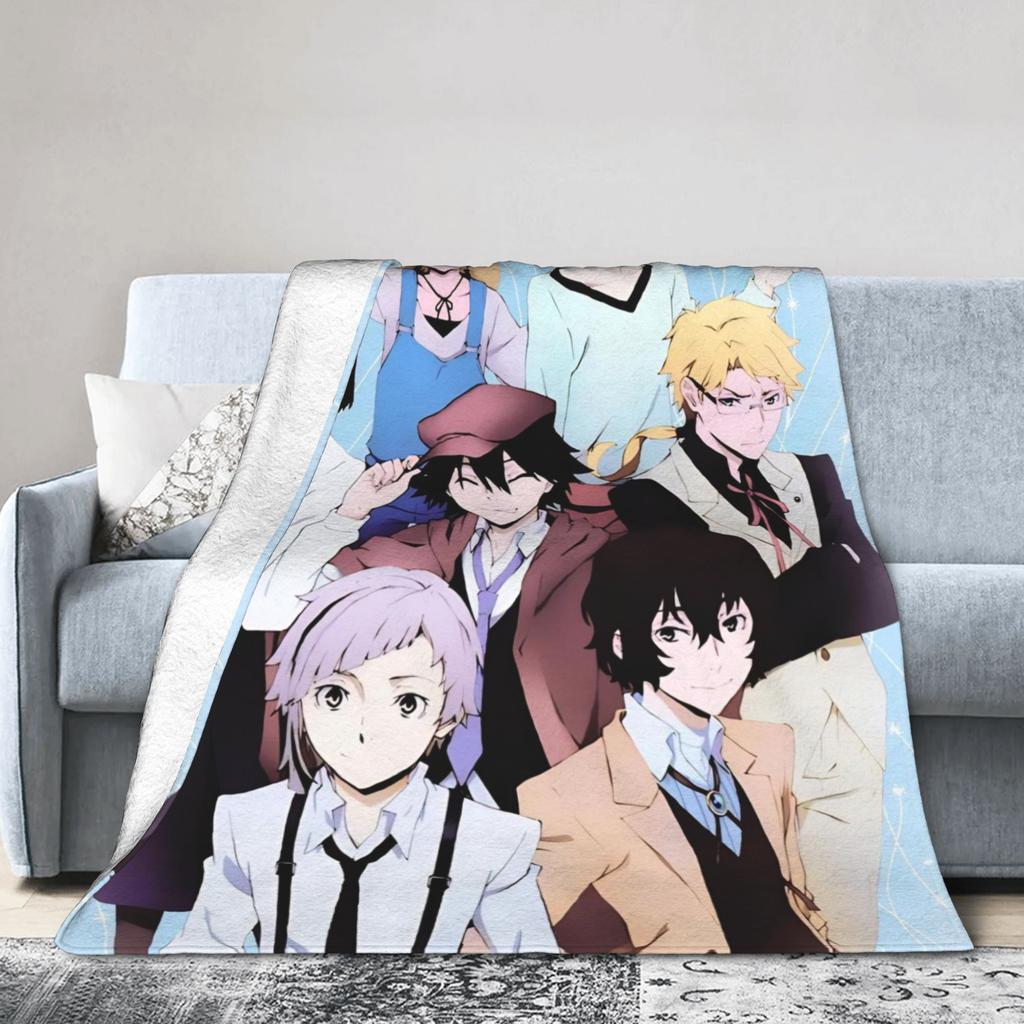 Anime Bungo Stray Dogs Blanket Coral Fleece Plush Print Multi-function Warm Throw Blankets for Sofa Bedroom Bedspreads