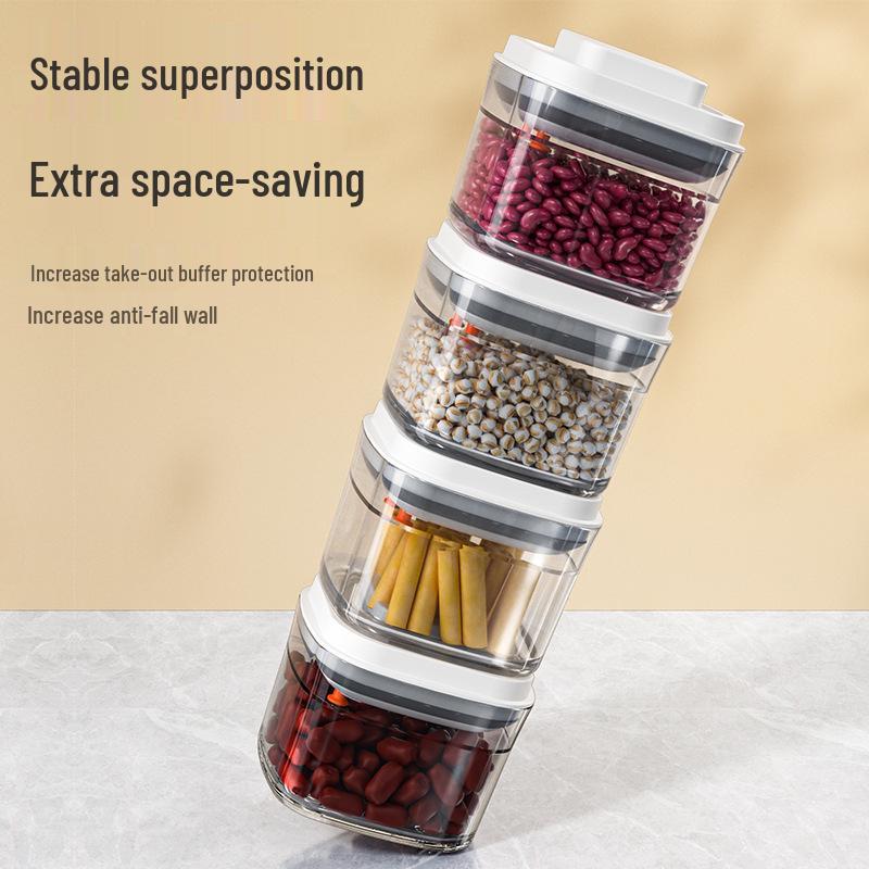 Square Clear Push-Type Storage Jar - Sealable Plastic Container for Kitchen Grains, Candy, and Fruit Powder