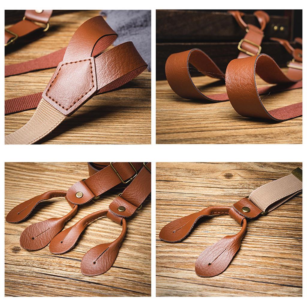 Stylish Classical Suspenders Adjustable Suspenders PU Chain Metal Clip Brown PU Belt for Wedding Business Wear