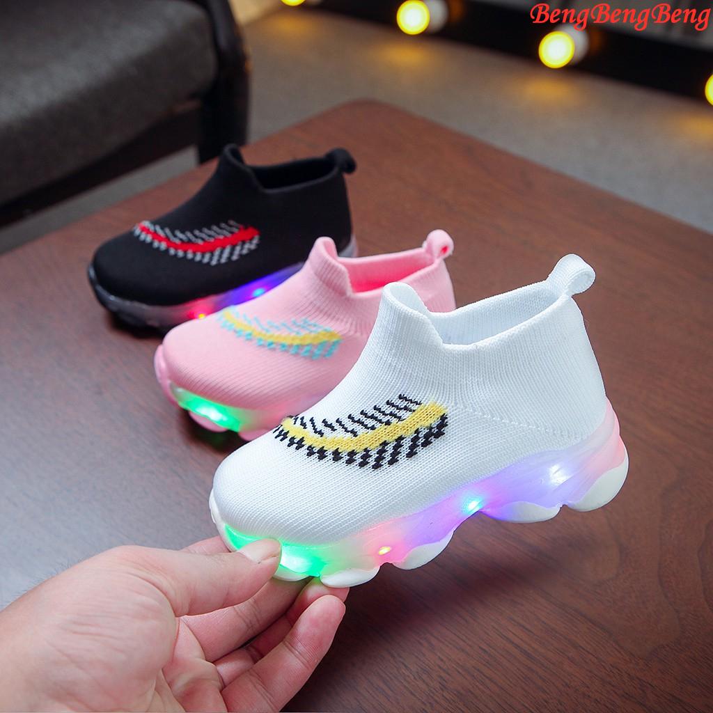 JM Shop Luminous Sneakers Toddler Children Baby Girls Boys Feather Mesh Led Socks Sport Run Casual Shoes
