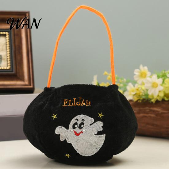 Soft Fabric Halloween Bag Trick or Treat Bucket, 9.8x5.9 Inch Pumpkin Witch Black Cat Plush Large Capacity Candy Holder Tote Bag, Basket with