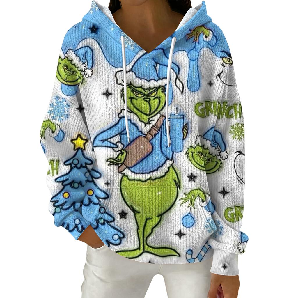 Women's Fashion Casual Christmas Print Pullover Long-Sleeve Hooded Sweatshirt