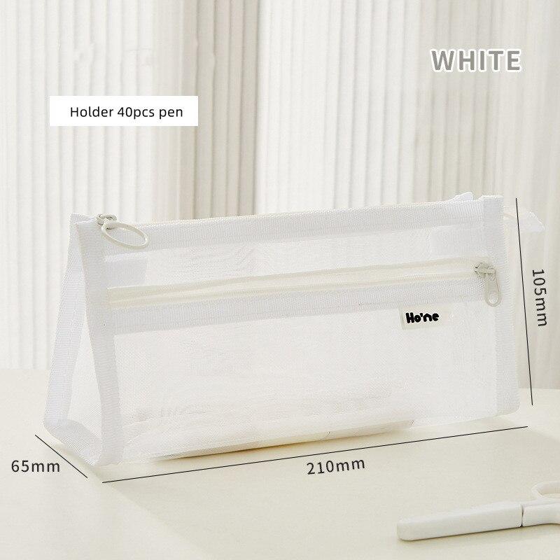 Large Capacity Simple Color Pencil Case Student Exam Series Hand Account Net Yarn Transparent Stationery Storage Supplies Bag