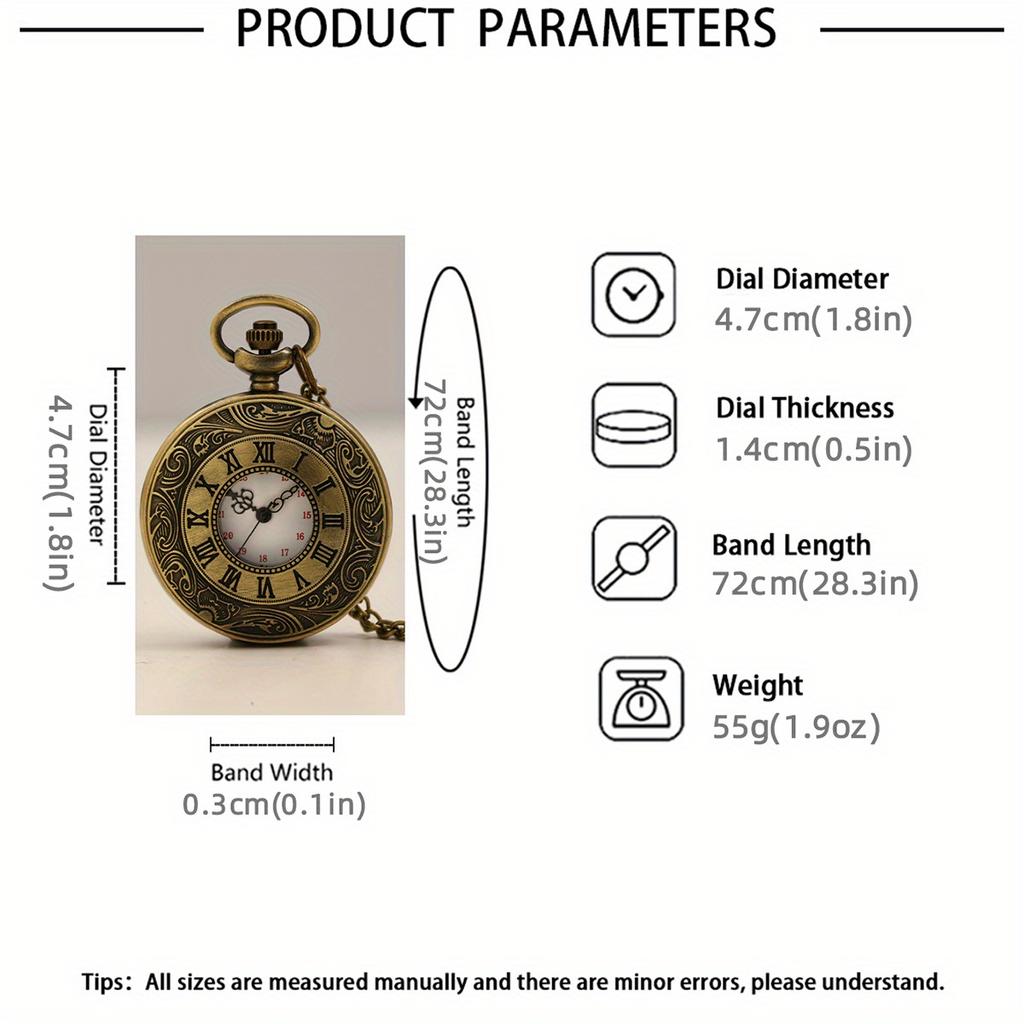 Roman Numerals Quartz Pocket Watch Men Women Hollow Vintage Watch with Chain Men Gifts