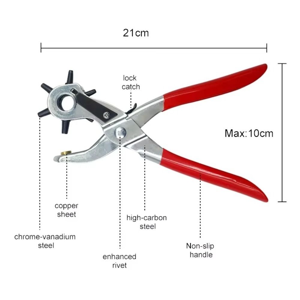 New Durable 6-Size Leather Hole Punch Carbon Steel Portable Belt Hole Puncher Revolving Leather Punch Plier Watchband Strap
