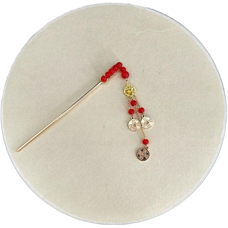 Copper Coin New Year Hairpin Antique Hanfu Hair Fork Elegant Ancient Hair Stick  Women