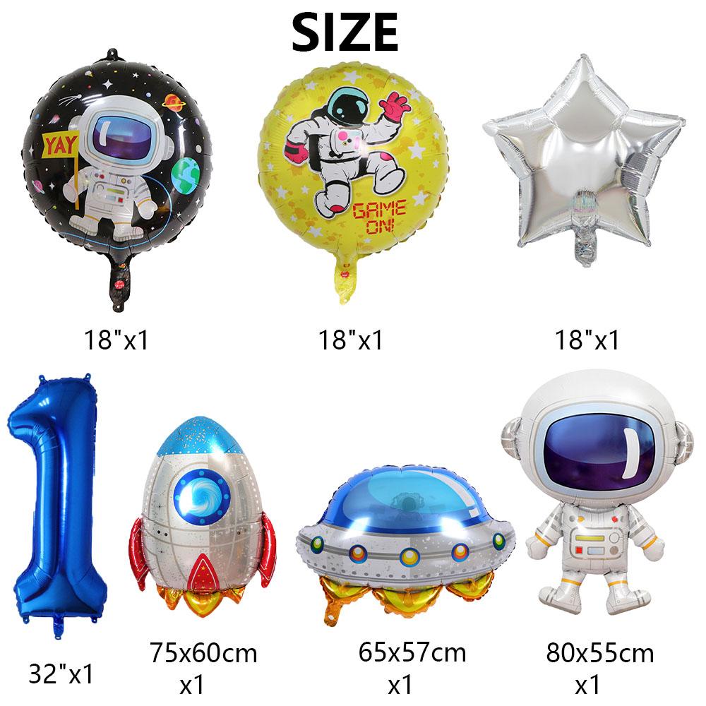 7 Pcs Rocket Astronaut Foil Balloon Universe Outer Space Theme 0-9 Years Old Children Boys Birthday Party Decoration Baby Shower