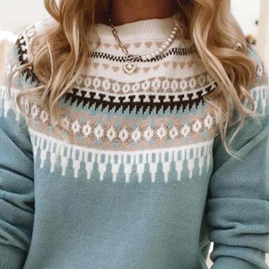 Женский свитер с круглым вырезом и длинным рукавом, вязаный крючком пуловер, свитер с геометрическим узором, цветной трикотажный топ