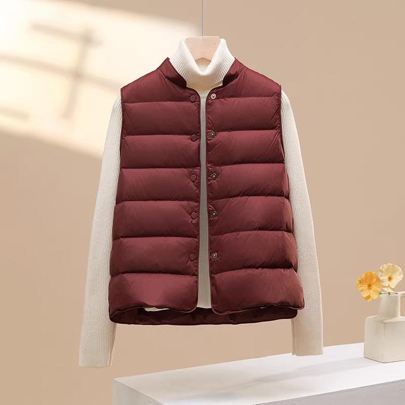 Thin and light inner down vest women's autumn and winter fashion simple hidden button warm white duck down liner vest tide