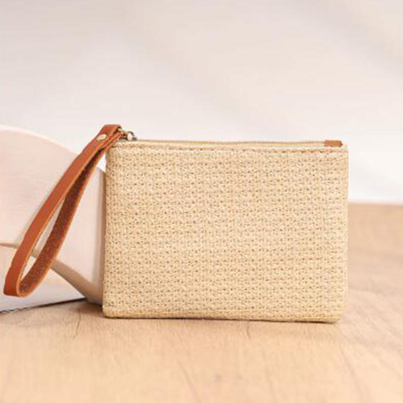 Тканая сумка, модный женский браслет, клатч, женский повседневный клатч для денег, телефона, однотонный соломенный тканый кошелек для монет, пляжный кошелек, держатель для карт