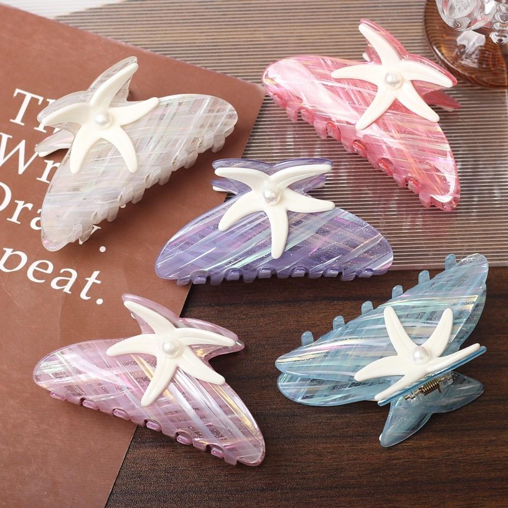 Large Starfish Hair Grab Colorful Acrylic Shark Clip Personalized Pearl Hair Claw Girls