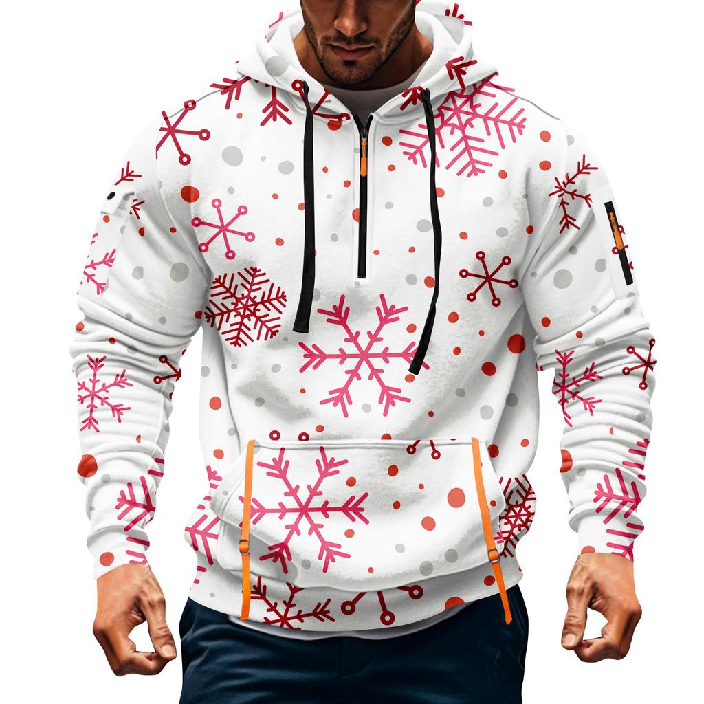 Мужская толстовка с капюшоном на молнии до середины, повседневная спортивная с рождественским принтом
