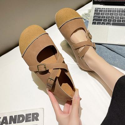 Осенние женские туфли из натуральной кожи повседневные туфли плоская мягкая подошва с перекрестными пряжками удобные туфли